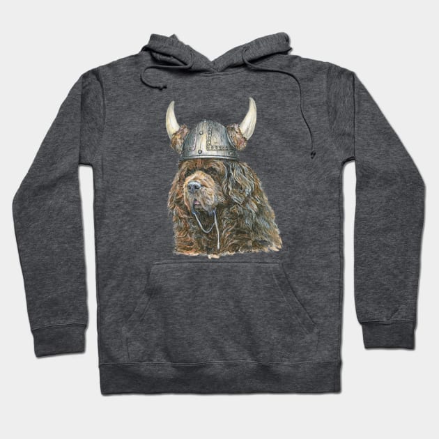 Newfoundland Dog in Viking Helmet with Horns Hoodie by Prairie Dog Print